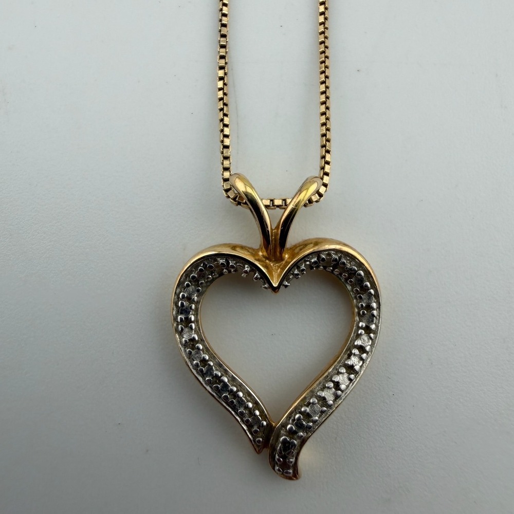 Vintage Open Heart Pendant Necklace Gold Tone Marked 925 Sterling Silver